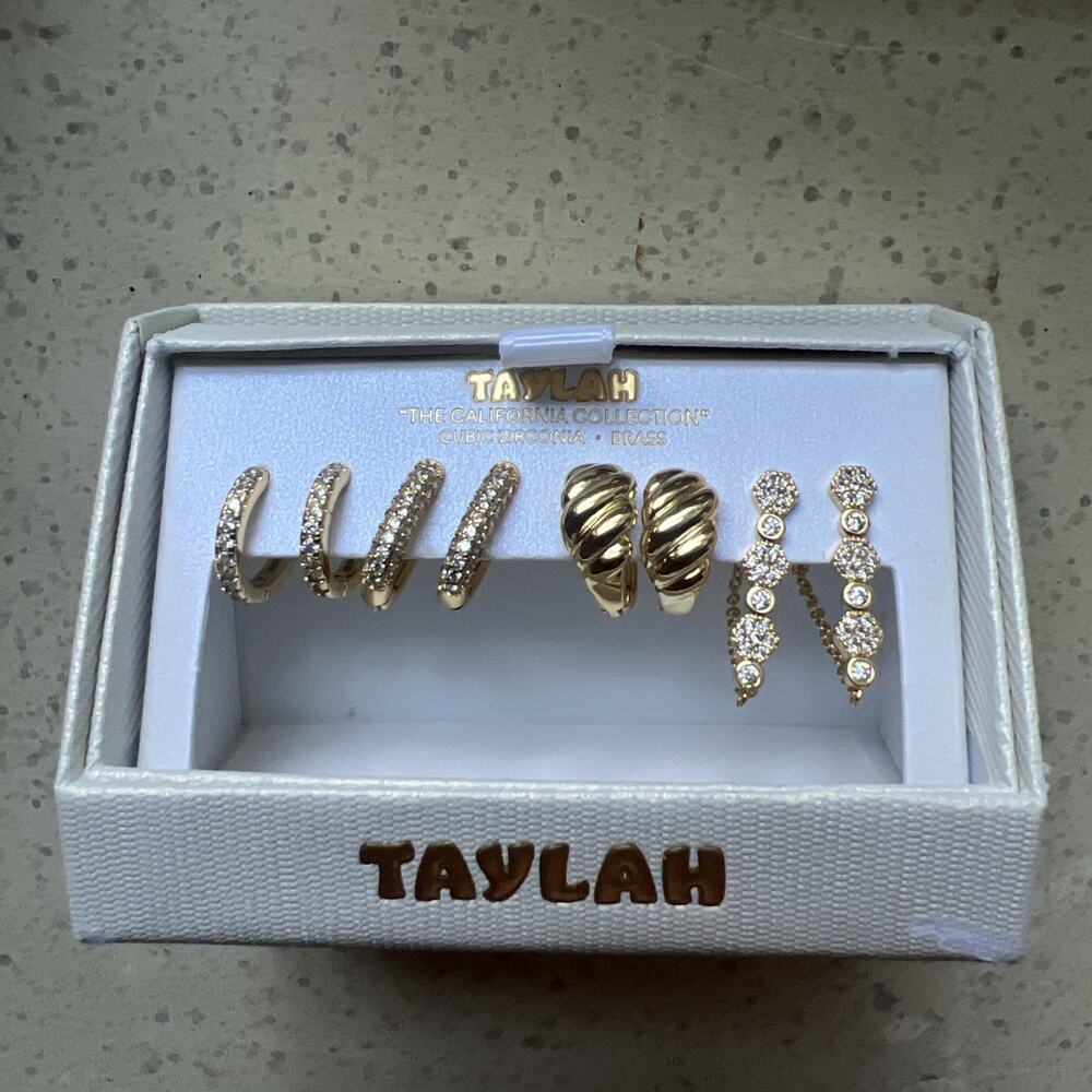 Taylah Brass Cubic Zirconia Earring Set, “The California Collection”